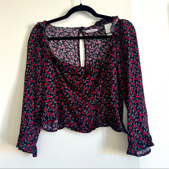 REFORMATION Barb Top in Mabel Black Rose Floral Print - Picture 10 of 11